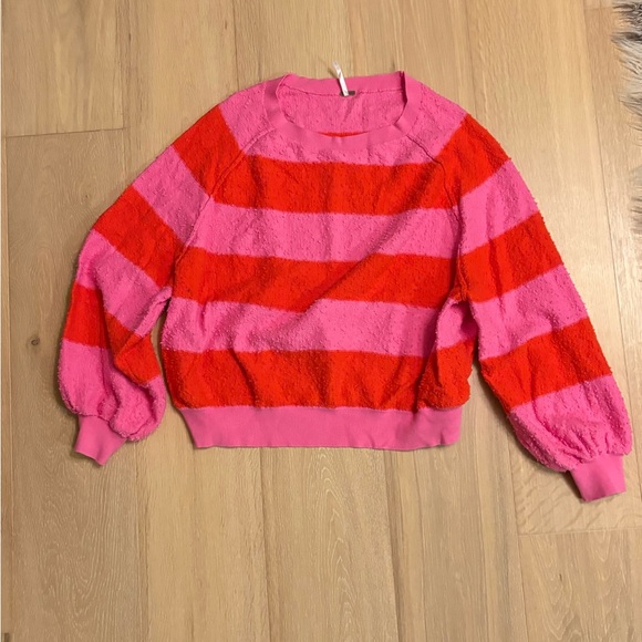 Free People Bold Pink and Red Striped Sweater - Picture 3 of 8